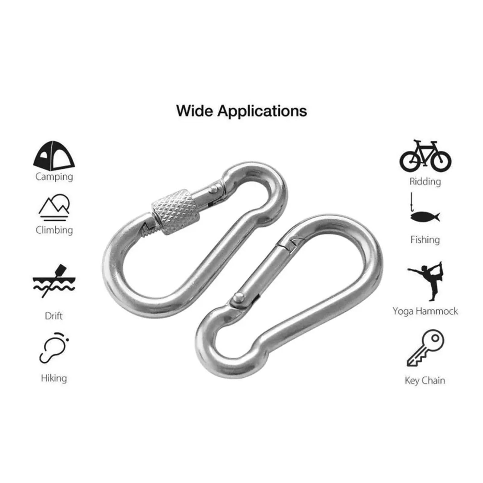 Gancho de ojo giratorio doble extremo acero inoxidable 304 y mosquetón seguridad gancho resorte conector anillo grillete Juego 3(M8)