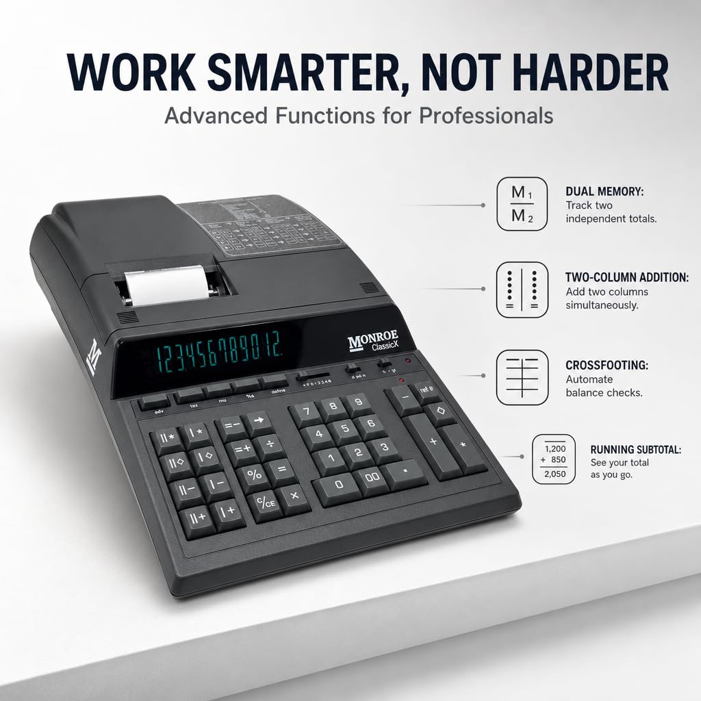 Monroe ClassicX - Calculadora de impresión contable de alta resistencia