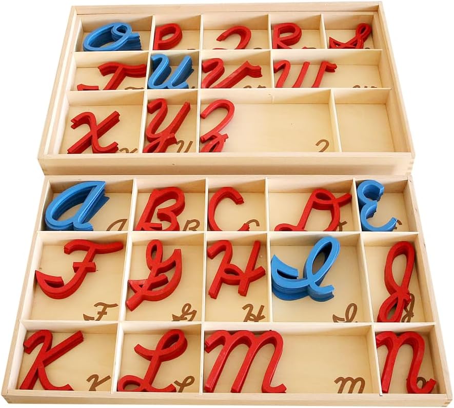 Montessori Small Movable Alphabet Box for Capital, Cursive Letters/Box Only, Montessori Materials Language Educational Tools for Preschool Learning