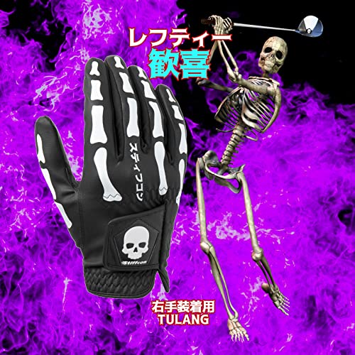 TULANG BLACK メンズ骨柄ゴルフグローブ右手用 トゥーラン黒