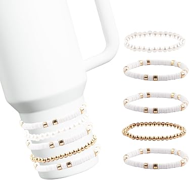 Bracelets for Stanley Cup Accessories,5Pcs Stanley Cup Accessories for 40 oz&30 oz Stanley Cup, Attachments for Stanley Decorations White