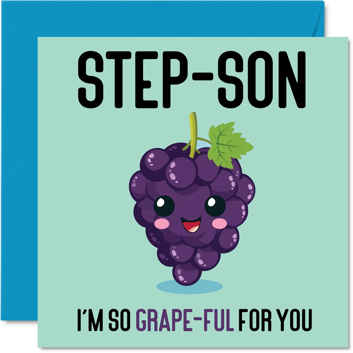 Thank You Cards for Step Son - Grape-Ful - Funny Happy Birthday Card for Step-Son from Step Mum Dad, Son Birthday Gifts, 145mm Joke Greeting Cards Men Him