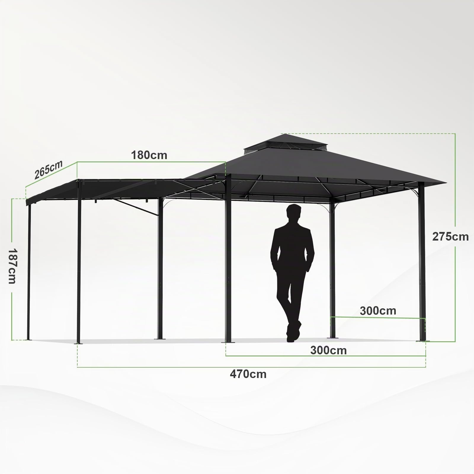 JUMMICO Gazebo da Giardino Esterno 3x3, con Estensione Convertibile in Parete, Tetto a Doppio Strato, Struttura Metallica Resistente alle Intemperie, Ideale per Feste, Eventi e Ricevimenti