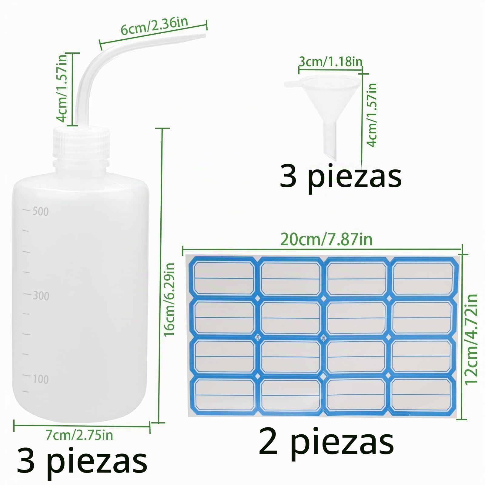 Butelka Laboratoryjna 500 ml, 3 Sztuki, Plastikowa do Podlewania Roślin i Czyszczenia Laboratorium
