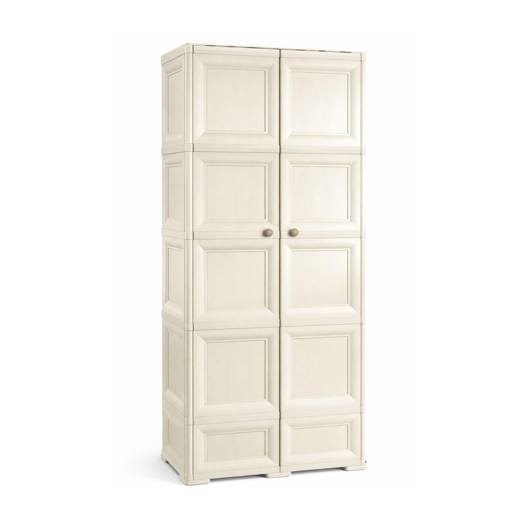 Armadio in Plastica 79 x 43 x 203 cm con 5 Moduli – Mobile Alto Contenitore Salvaspazio per Organizzazione Casa, Zona Living e Ingresso (Angora)