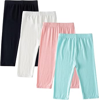 Beessbest 4 Pack Girls Capri Leggings 3/4 Pants Toddler Girl Basic Solid Elastic Waist Leggings Kids Dance Pants for School