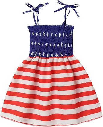 Mud Kingdom Girls Independence Day Dress Smocked 4th of July Sleeveless