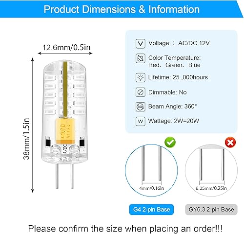Miniatura 3 de ZHENMING Bombilla LED verde G4 de 12 V, 2 W, 20 W, equivalente a bombilla halógena, base G4 bi-pines, lámparas de luz para decoraciones de paisaje