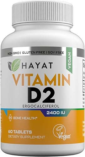 Vitaminas Veganas Vitamina D2 2400 UI (60 MCG), Suplemento dietético para huesos, dientes, músculo e inmunitario, suministro de 2 meses, todo