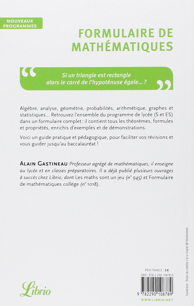 FORMULAIRE DE MATHEMATIQUES (NE)
