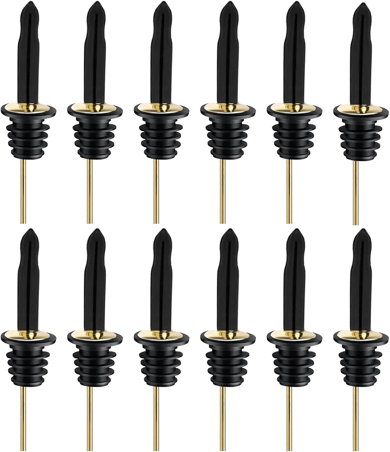 Pafusen 12 Pack Liquor Bottle Pourers, Liquor Pour Spout for Liquor Bottles, Stainless Steel Olive oil Dispenser Spout, Alcohol Pourer Spouts Dust Caps Long Covers, Gold