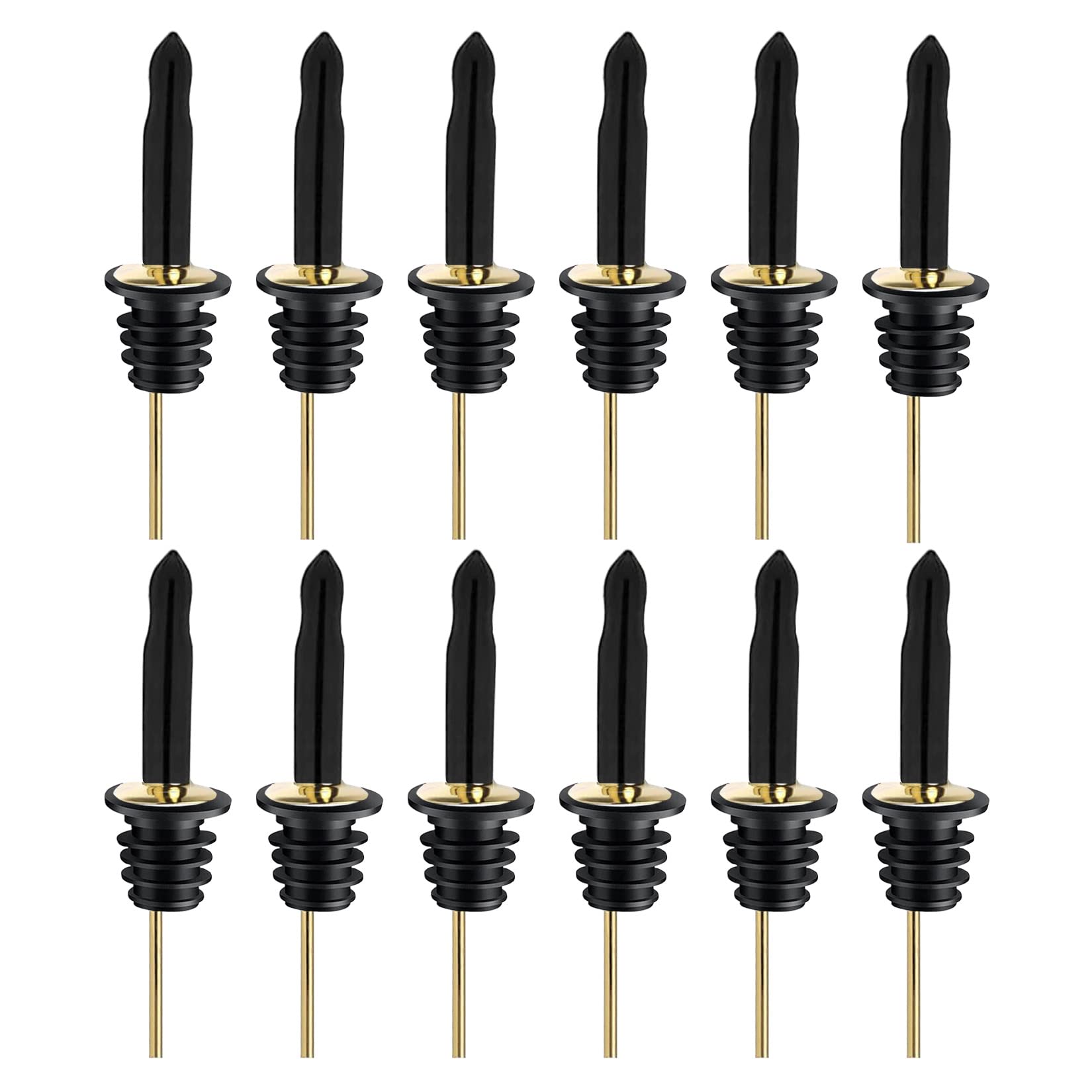 Pafusen 12 Pack Liquor Bottle Pourers, Liquor Pour Spout for Liquor Bottles, Stainless Steel Olive oil Dispenser Spout, Alcohol Pourer Spouts Dust Caps Long Covers, Gold