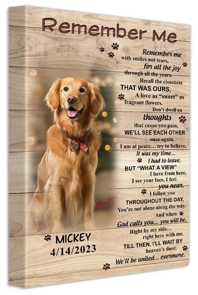 S101617 Dog Memorial Portrait Canvas Gifts, Remember Me Memorial for Dog Lovers, Personalized With Picture Date C101617_WOOD_LEFT_DOG_REMEMBER_ME