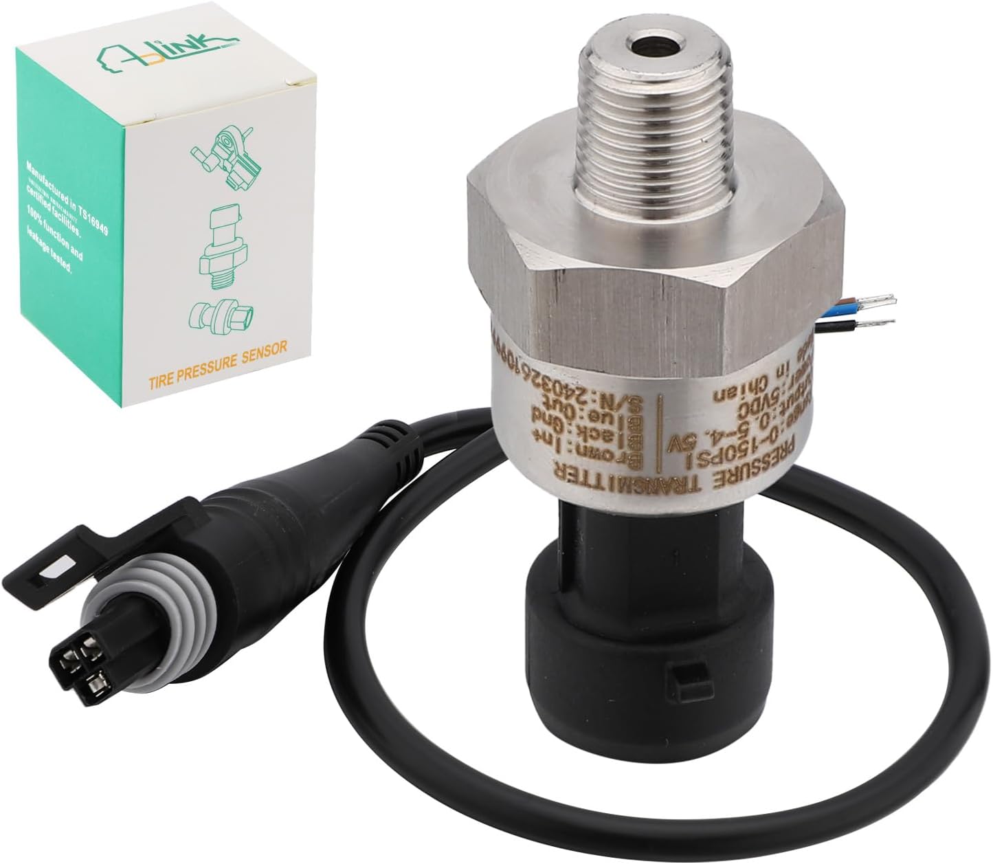 AULINK 150 PSI Pressure Transducer Sender Sensor with 1/8" -27 NPT 316 Stainless Steel Thread and Harness Connector for Oil Fuel Air Water Pressure