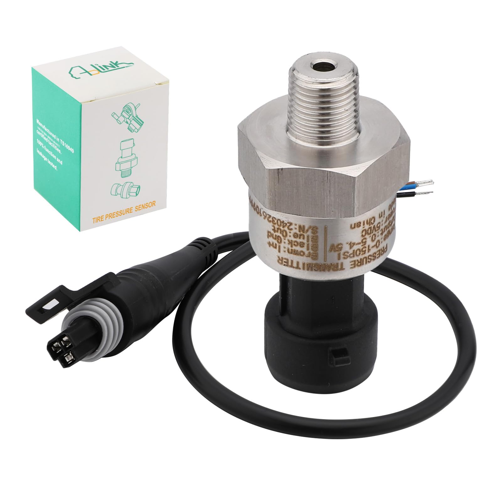 150 PSI Pressure Transducer Sender Sensor with 1/8" -27 NPT 316 Stainless Steel Thread and Harness Connector for Oil Fuel Air Water Pressure