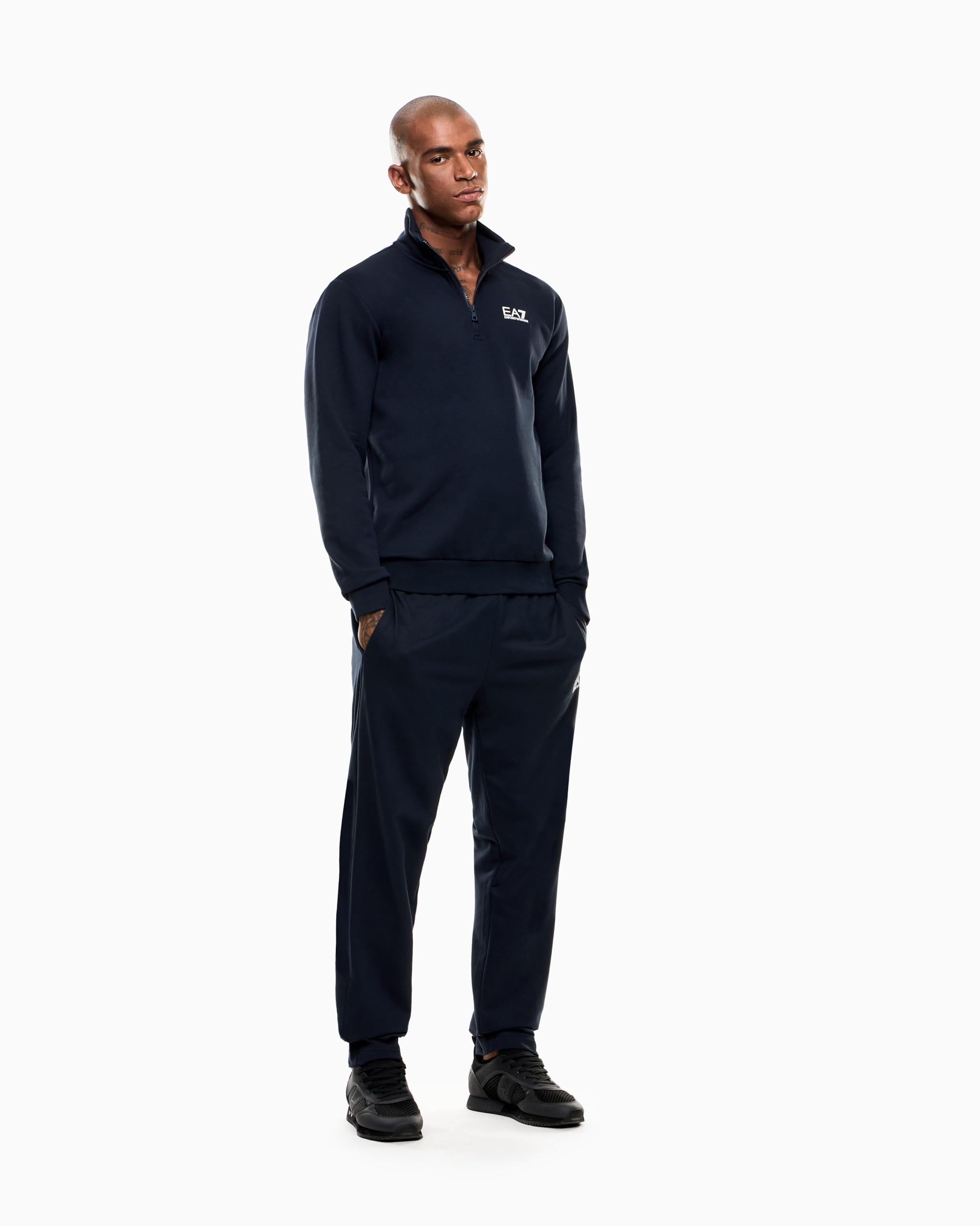 EA7 Emporio Armani Felpa da Uomo Core Identity 1/2 Zip in Cotone Felpato, 8NPM35