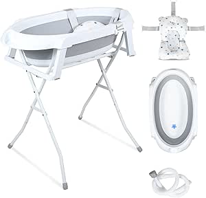 Ansobea Baignoire pliable avec support antidérapant, tapis de bain et insert de baignoire pour nouveau-nés et tout-petits, gris
