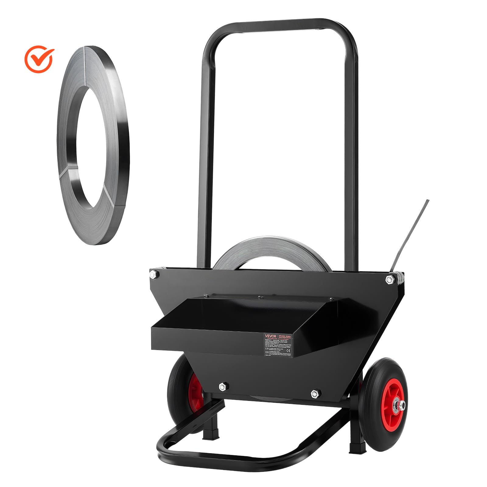 VEVOR Carrello per Reggiatura, per Bobine di Reggette in Acciaio con Diametro Esterno del Nucleo di 600 mm, Distributore di Reggette con Ruote in Gomma, per Fabbriche, Magazzini, Aree di Carico