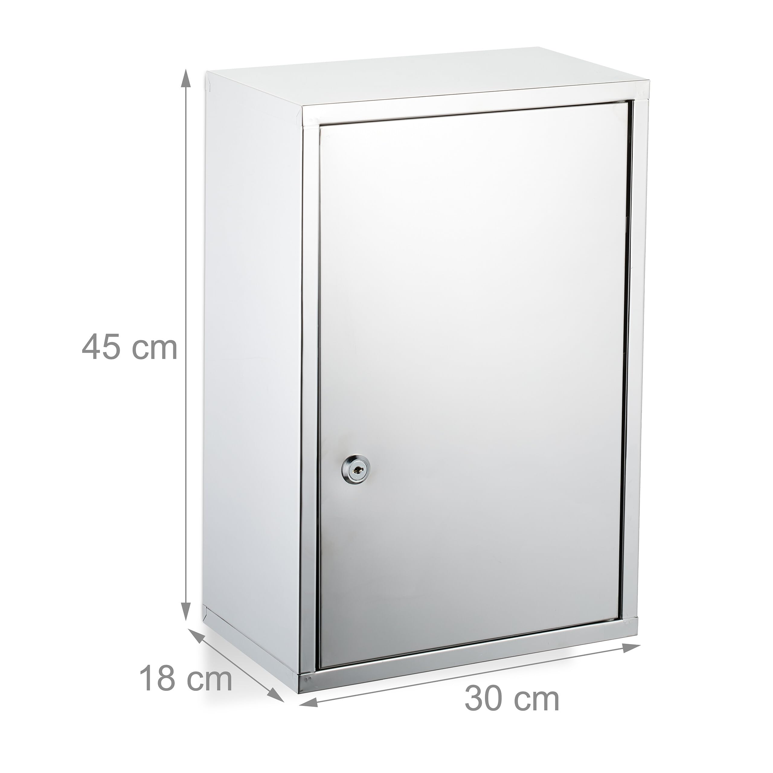 Relaxdays Armadietto Pronto Soccorso Medicinali, Cassetta Medicine con Chiave, HLP: 45x30x18 cm, Acciaio Inox, Argenato