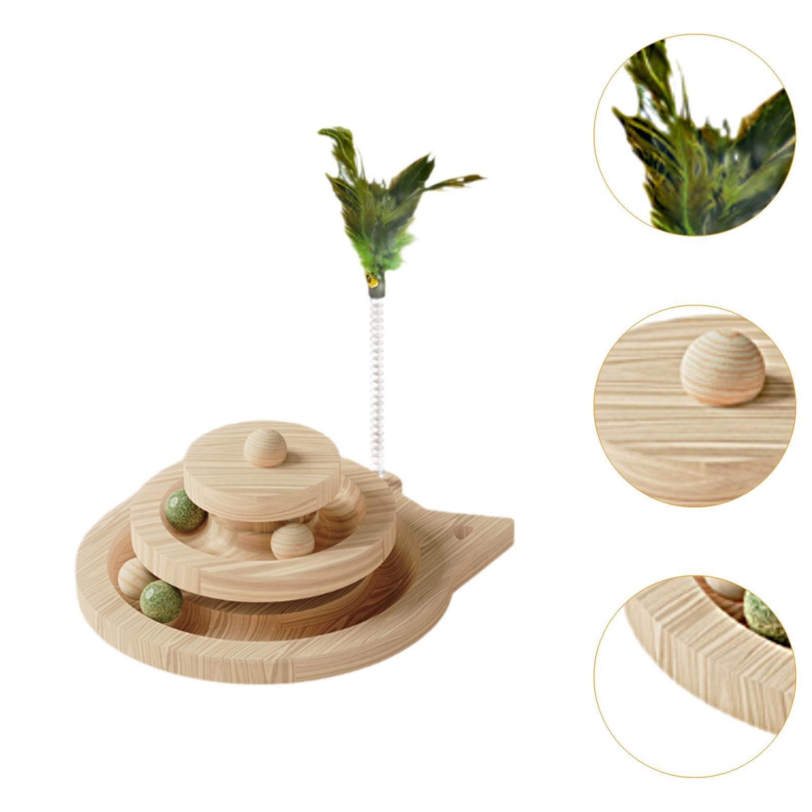 Circuit à Balles en Bois Créatif à 2 Niveaux pour Chatons