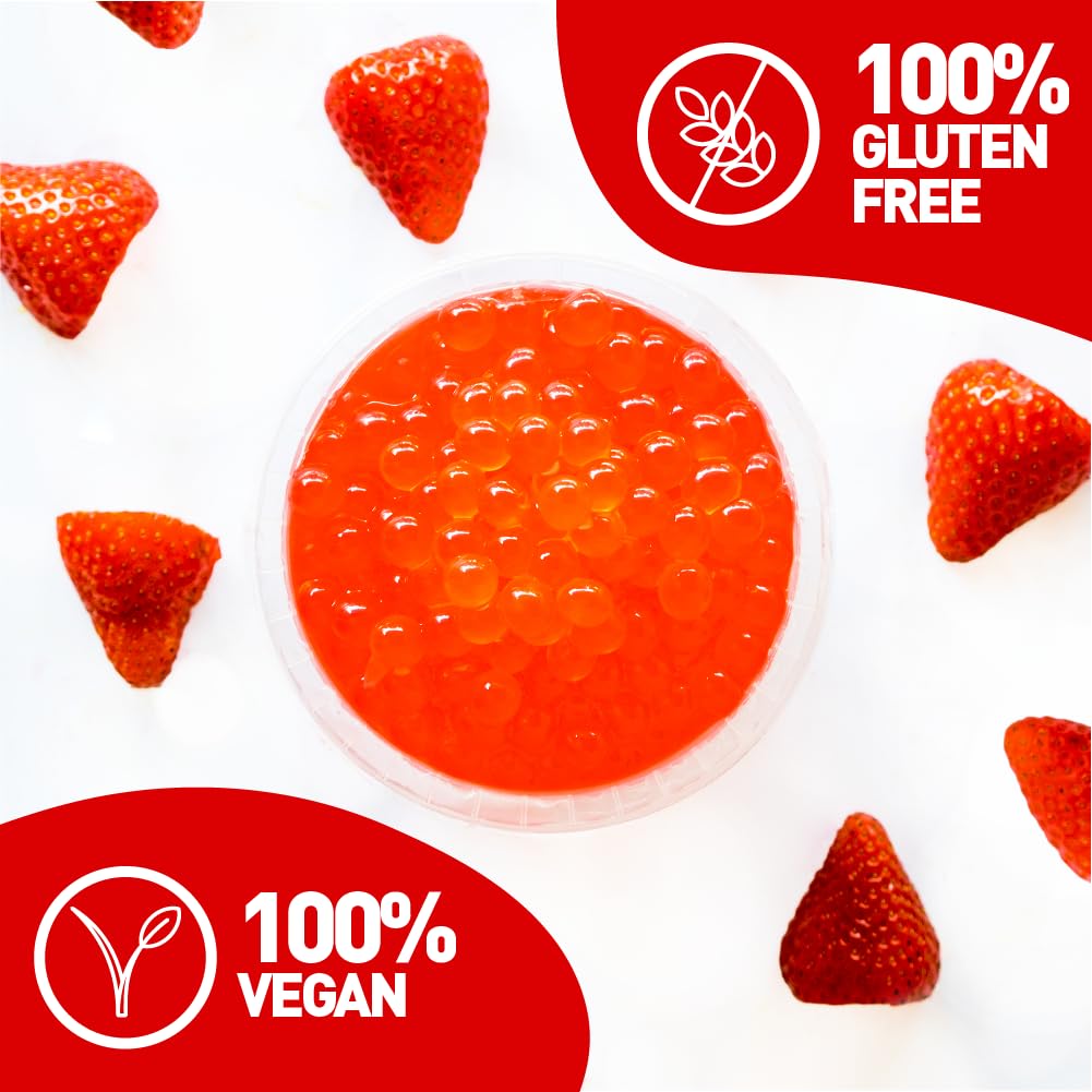 FRANKLY Popping Boba - Esferas de fruta para Bubble tea, té de burbujas, yogur, pasteles y dulces (Fresa, 450g)