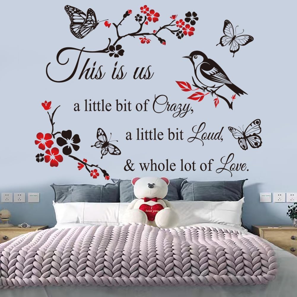 Red This is Us Crazy Loud Love Wall Decal Vinyl Love Quote Wall Stickers Inspirational Family Quote Sticker Wall Art Lettering Saying Wall Decoration