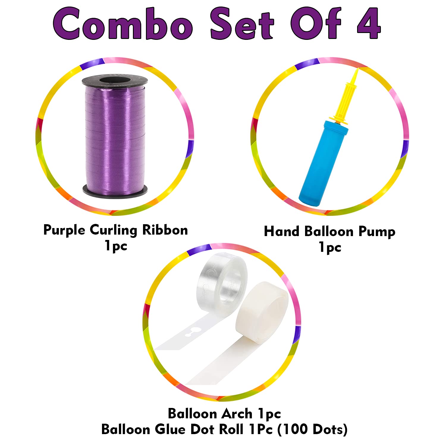 Party Propz Rubber Balloon Arch Garland Decorating Strip Kit Including 1 Roll 16.4Ft Balloon Tape Strip + 100Pcs Dot Glue + 1Pc Ribbon(Purple) + 1Pc Hand Balloon Pump