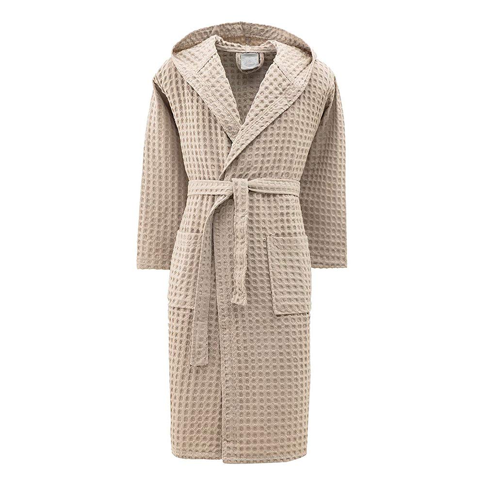 INTRECCI Albornoz 100% algodón de rizo de nido de abeja en color liso con capucha y cinturón - Bata de baño unisex para mujer y hombre
