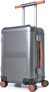 풀 알루미늄 50.8cm(20인치) 휴대용 수하물, 휴대폰 홀더가 있는 넓은 손잡이, 하드사이드 빈티지 슈트케이스, TSA 잠금 장치 및 스피너 휠이 있는 지퍼 없음, 소형 여행용 롤링 수하물, 회색., 20인치, 모던.