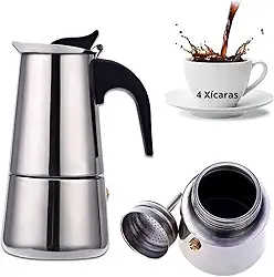 Cafeteira Italiana Aço Inox inoxidável com Alça Café Expresso Inoxidável Original (4 Xícaras)