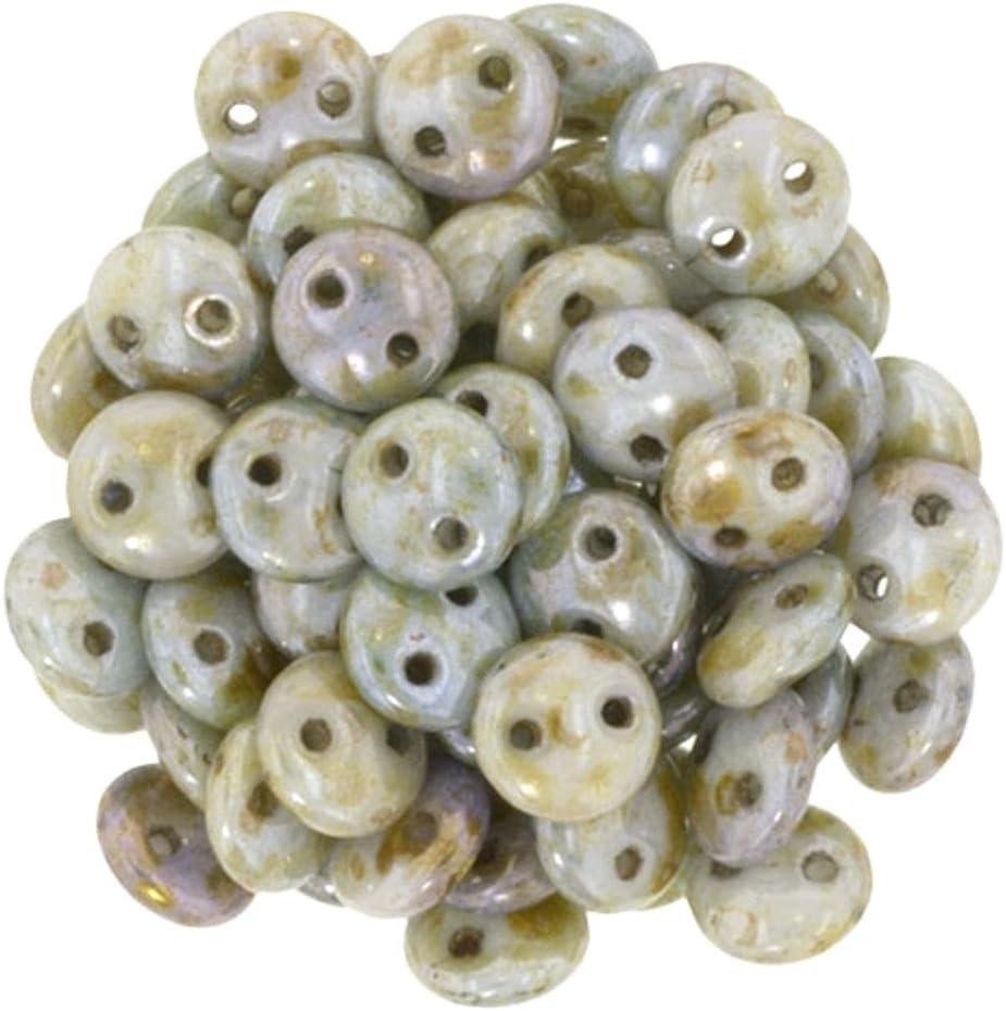 Czechmate 6mm Lentil Glass Czech Two Hole Bead - Lustre Opaque Green (50 beads)