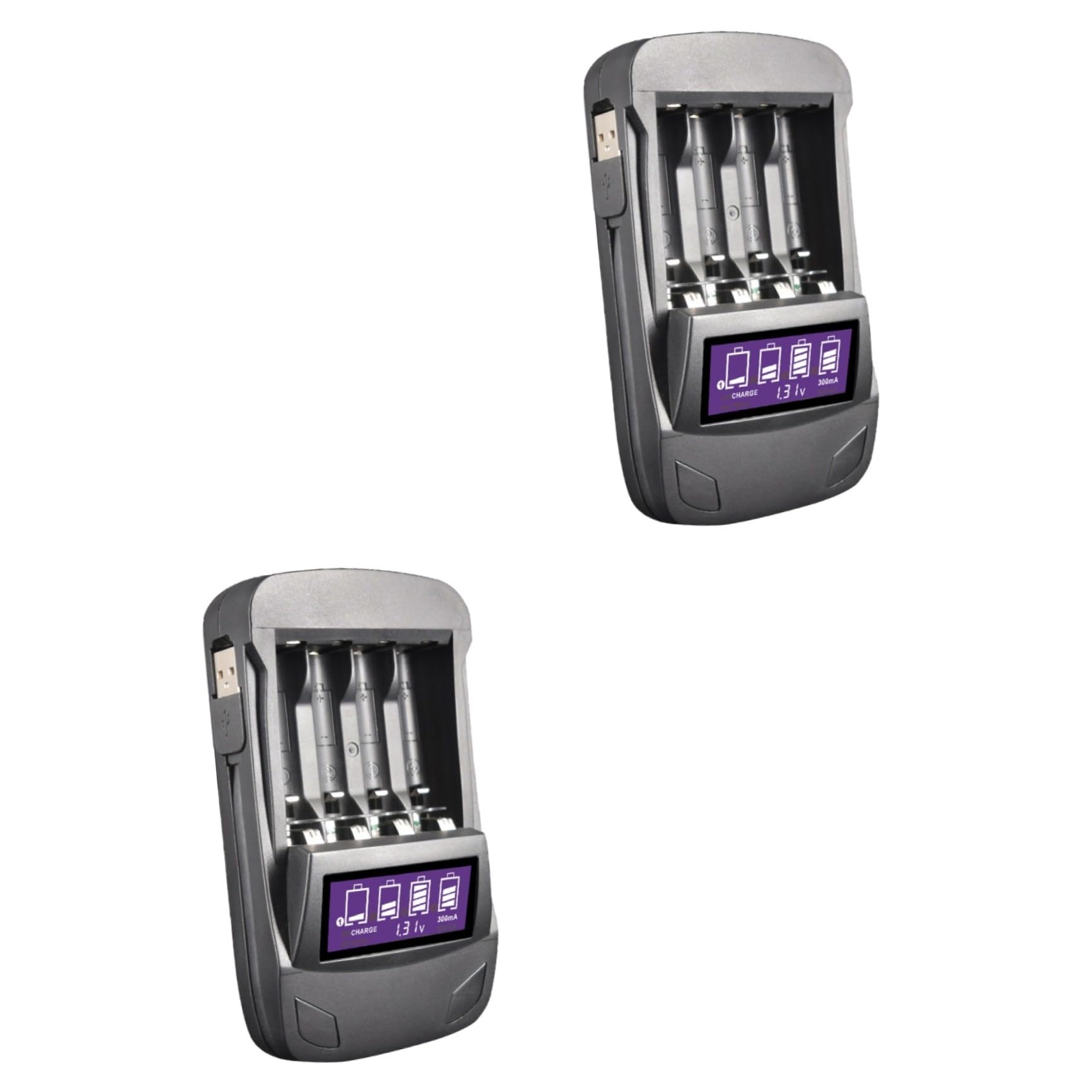OSALADI 2pièces Chargeur USB Intelligent à Slots avec Écran LCD pour Batteries AA AAA Fonction Décharge Et Affichage Tension Pratique pour Maison Noir