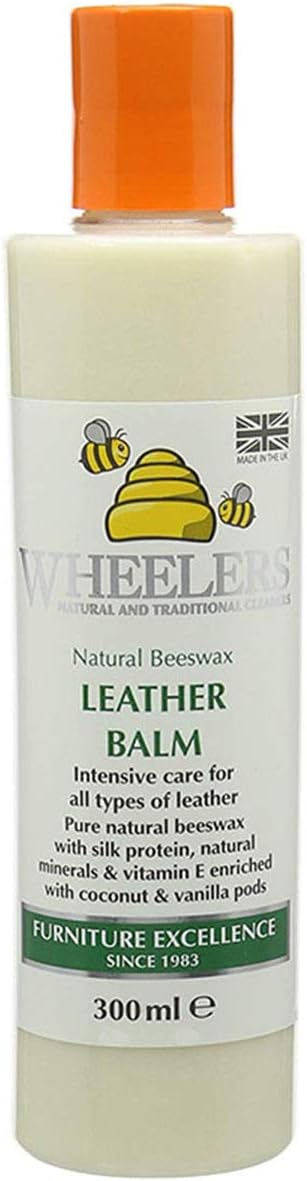 WheelersBeeswax Leather Balm, 300ml | Cleans, Protects & Revives | Coconut Essential Oils & Vanilla Pods