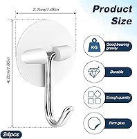 Vista 2 de 24 ganchos redondos de plástico, pequeños ganchos autoadhesivos para colgar, blanco, impermeable y a prueba de aceite para utensilios de cocina