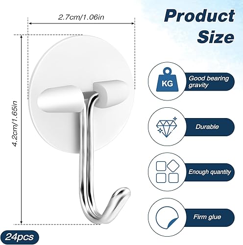 Miniatura 2 de 24 ganchos redondos de plástico para techo, pequeños ganchos autoadhesivos para colgar ganchos de pared, ganchos autoadhesivos blancos, ganchos