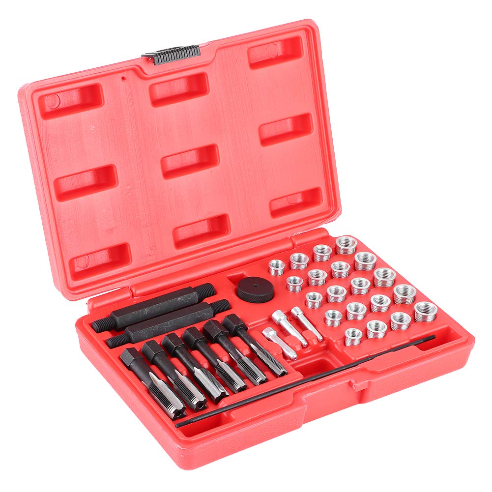 Kit de Reparación de Roscas para Bujías de Incandescencia, 33 Piezas, Herramienta de Reparación con Insertos de Rosca, Kit de Mantenimiento Automotriz