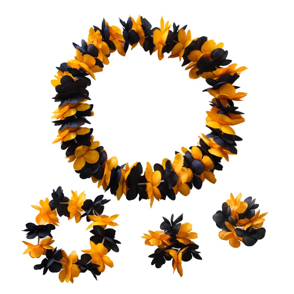 Amosfun Hawaiian Garland Set 80pcs Artificial Flower Lei Necklace Bracelet Headband Tropical Luau Party Decoration Supplies Orange and Black