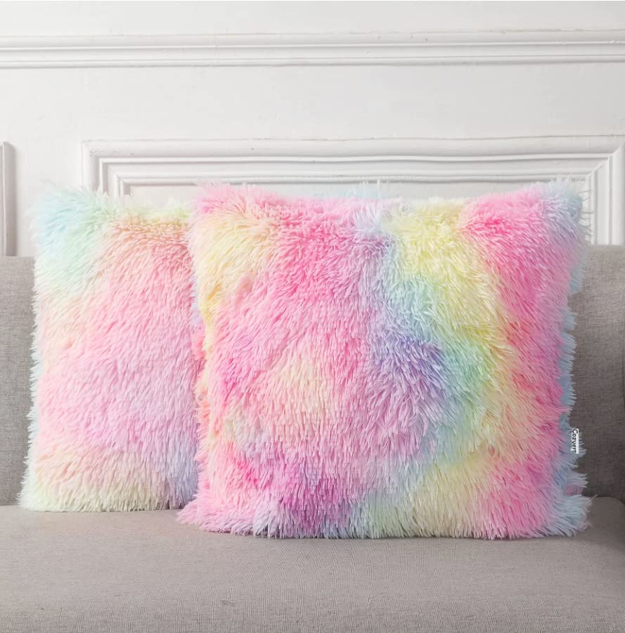 Cozyert Luxury Soft Fur Square Shape Cushion Pillow for Sofa, Car, Decoration Pack of 2 (Multicolour 30 x 30 cm)-picture-14