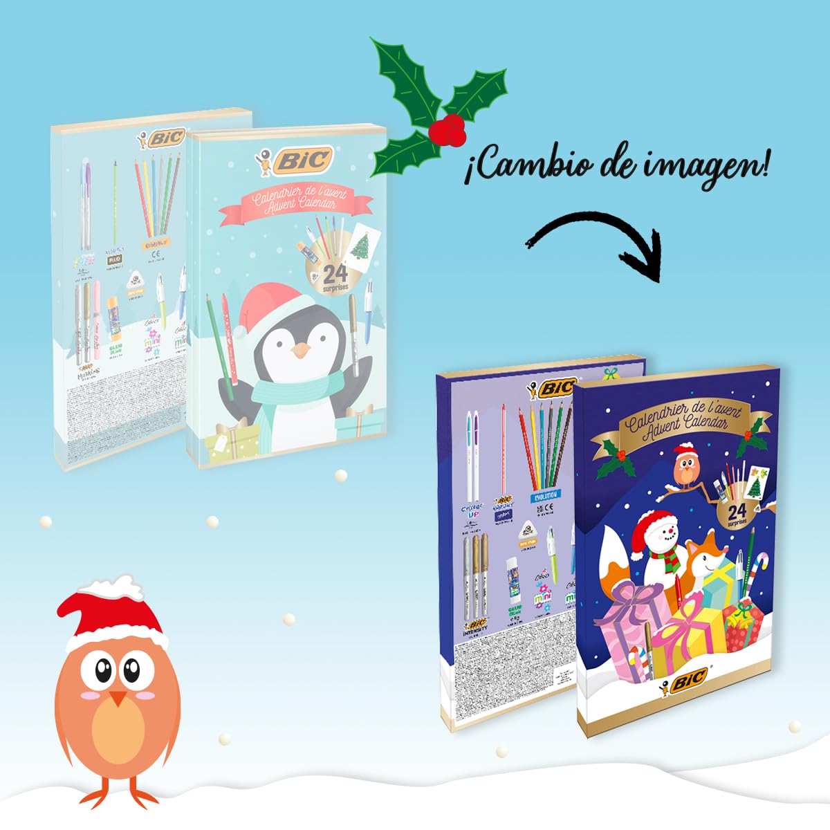BIC Calendario Adviento 24 artículos escritura kit papelería niños tarjetas navideñas regalo niñas