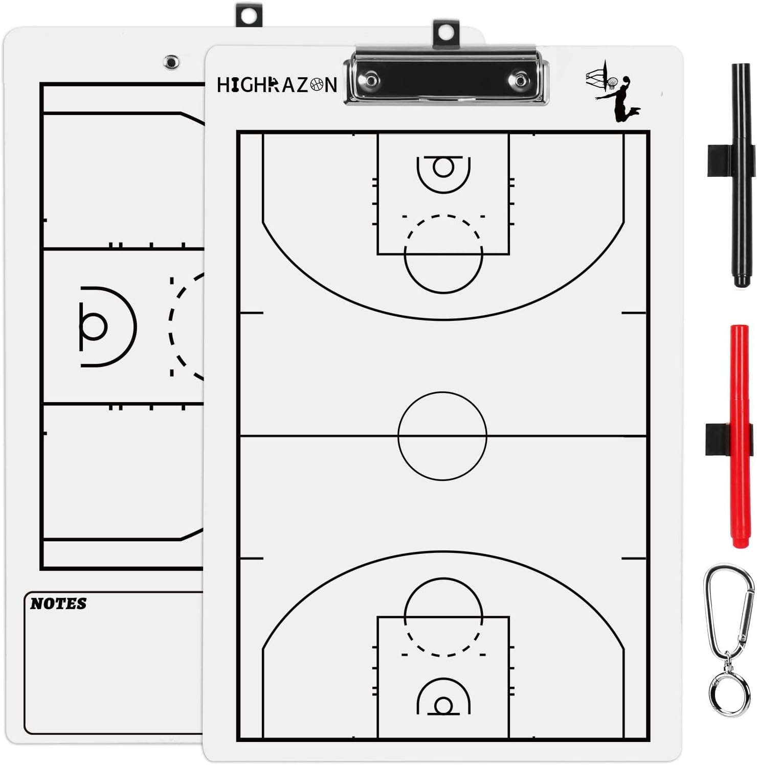 HIGHRAZON Double-Sided Basketball Coaching Clipboard - Dry Erase Whiteboard with Marker, Full & Half Court for Coaches (14x9 Inch)