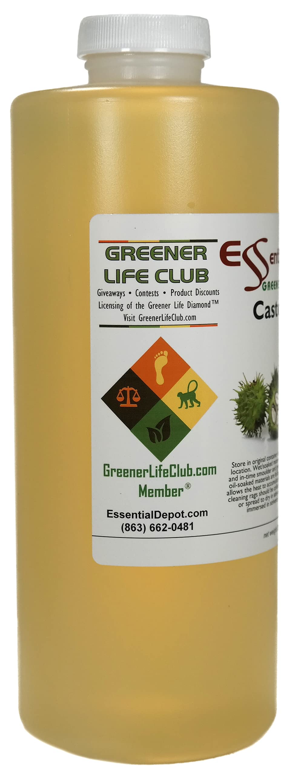 Castor Oil - 1 Quart - 32 oz - safety sealed HDPE container with resealable cap