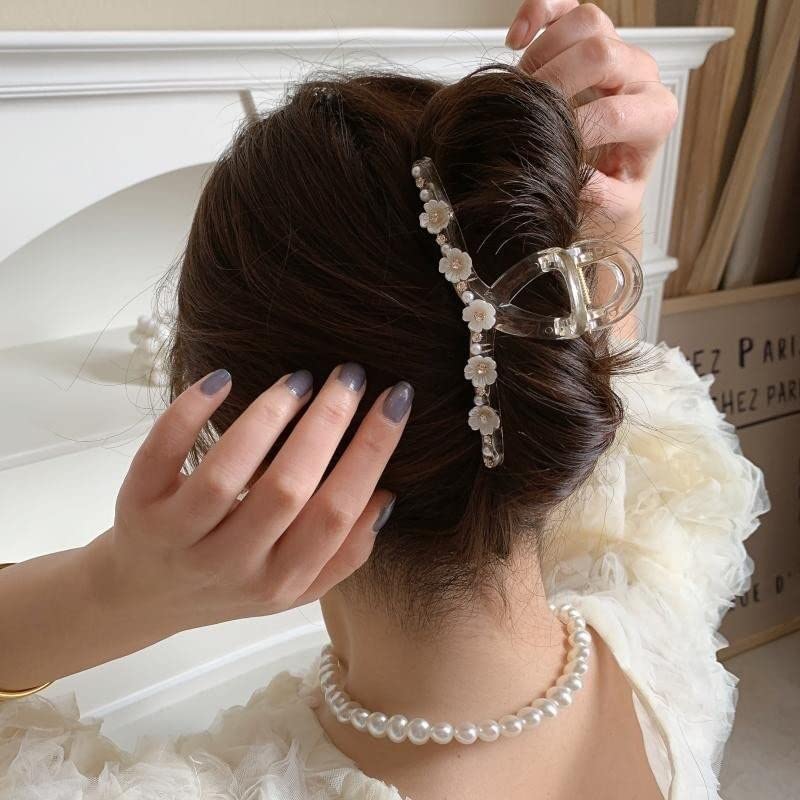 WEROFY Haarklammern Im Koreanischen Stil – Metall, Mit Blumen-Quaste, Perlen & Hai-Clip