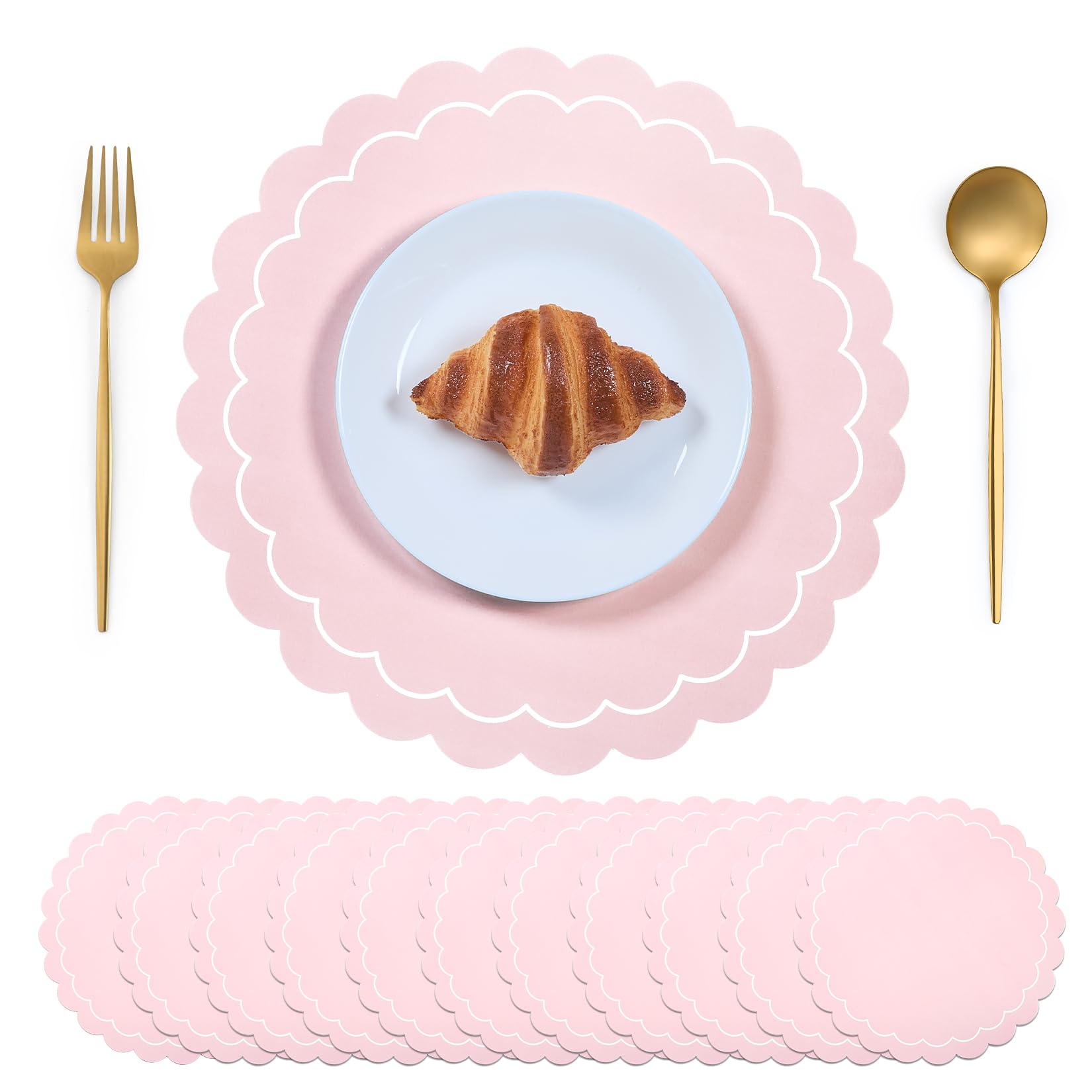 Lot de 60 sets de table ronds festonnes papier jetable pour decoration banquet mariage