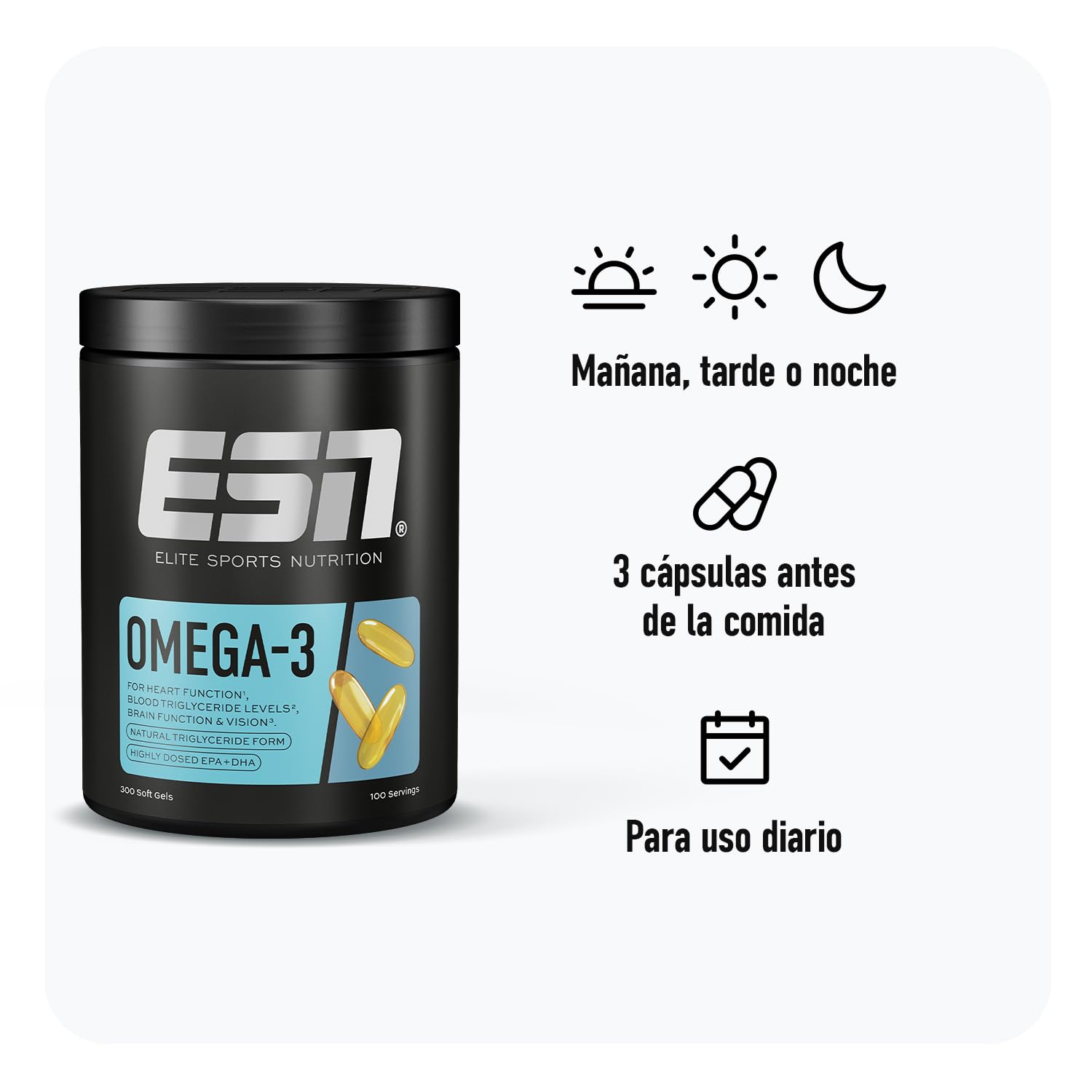 ESN Omega-3, 300 cápsulas | EPA y DHA en dosis altas, 1200 mg de EPA y 900 mg de DHA por dosis, fabricado en Alemania