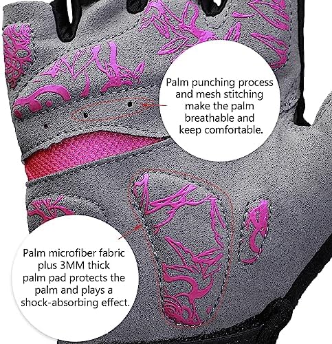 Miniatura 2 de DuShow Guantes de ciclismo de medio dedo para mujer, acolchados de gel, antideslizantes, absorben los golpes, para montaña, carretera, bicicleta,