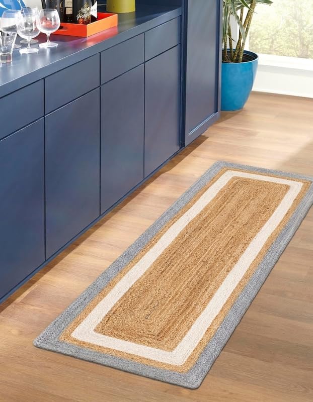 Tapis d'intérieur en jute gris/blanc/beige, 0,6 x 1,2 m