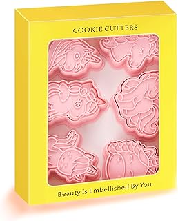 Novel Unicorn Cookie Cutters and Stamper, 6-Style 3D Unicorn Cookie Cutters Set for Kids Birthday Party and Festival (Pack...