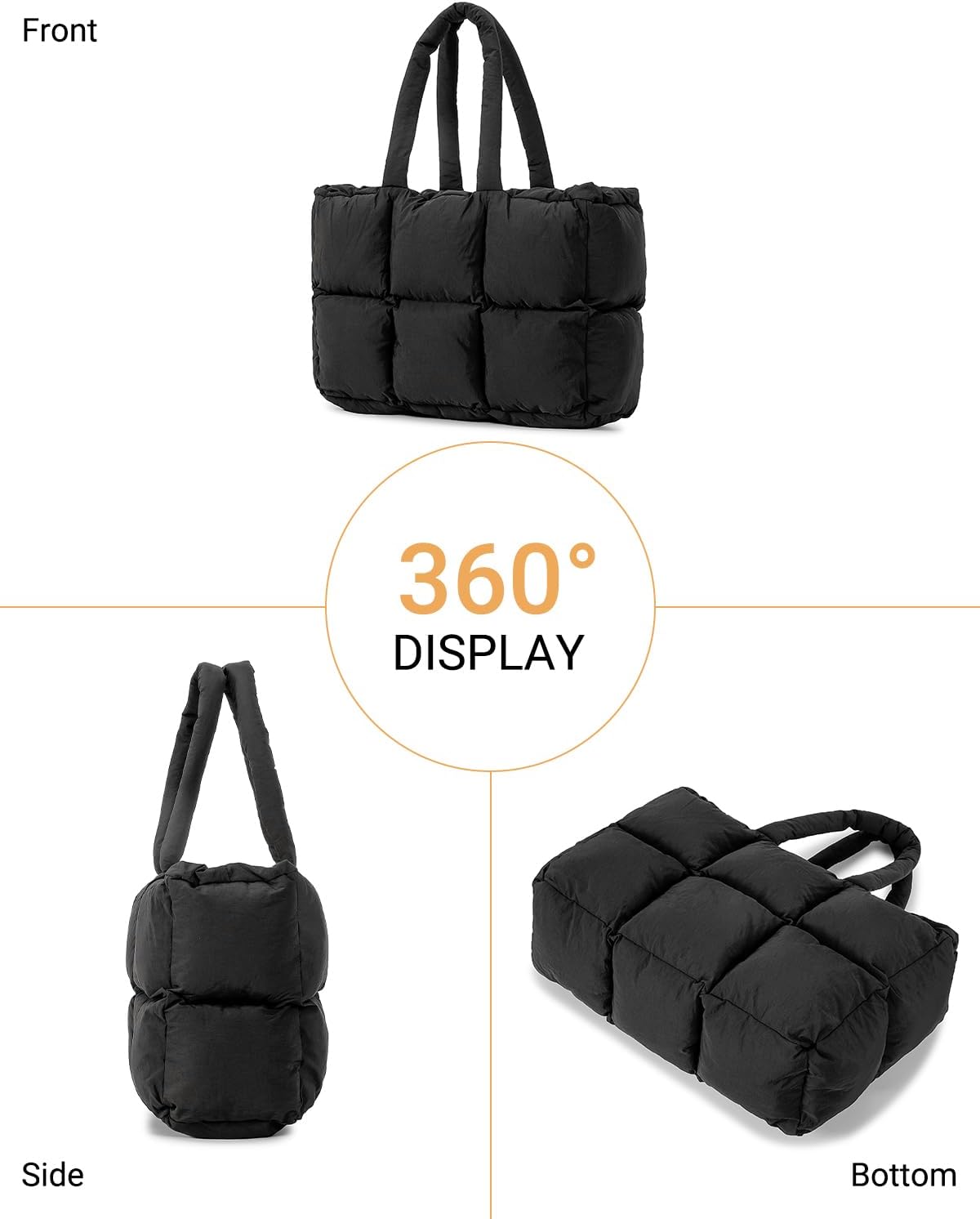 Herald Puffer Tote Bag for Women, Large Quilted Puffy Handbag Lightweight Satchel Purse with Cup Holder & Compartment