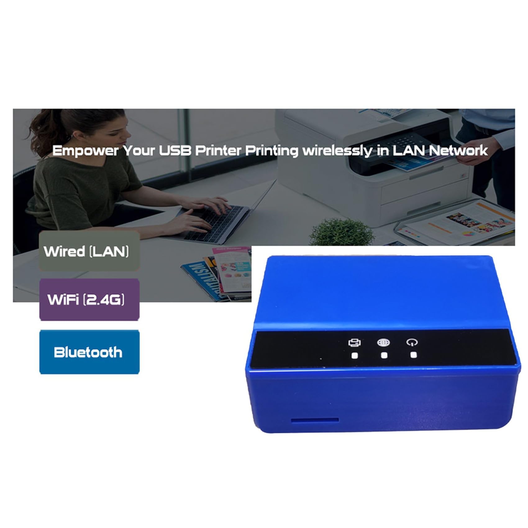 2X Server di Stampa Bluetooth Ethernet WiFi, Trasforma La Tua Stampante USB in Una Stampante Wireless. Spina UE