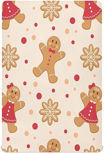 Kigai Fitted Crib Sheet for Boys & Girls Christmas Gingerbread Soft Breathable Unisex Baby Sheets for Standard Crib and Toddler Mattresses 39 x 27 in